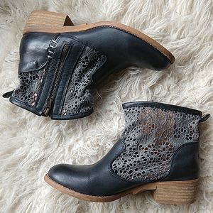Musse & Cloud Ainhoa Anthropologie Leather Crochet Ankle Boots Black EU 39 US 8